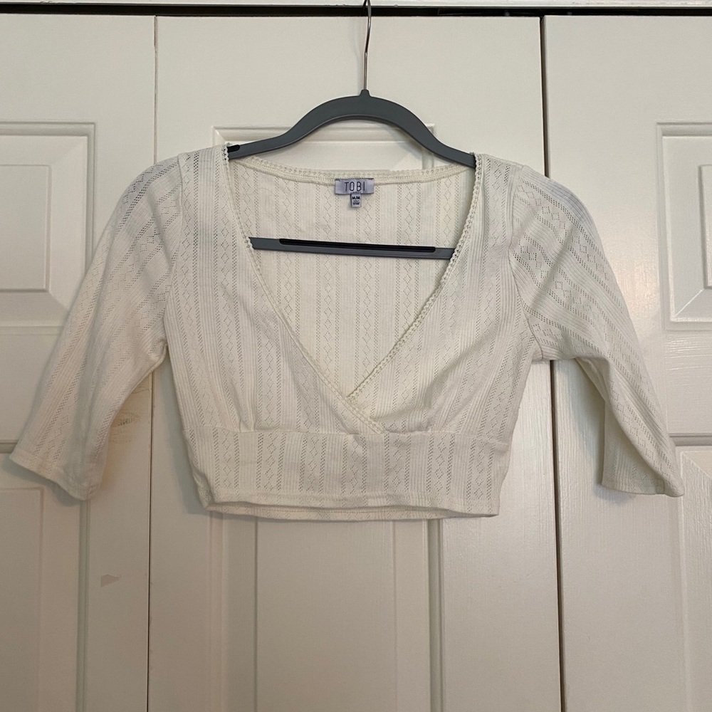 White lacy crop top 3/4 length sleeves - like new